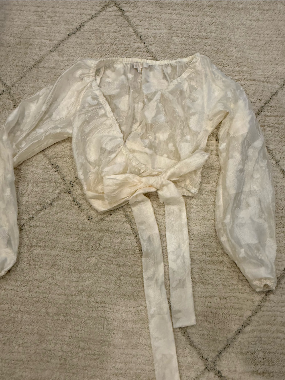 Nordstrom Cream Floral Satin Crop Lingerie Top Size XS